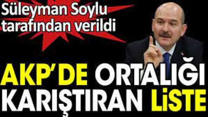 AKPde ortalığı karıştıran liste. Süleyman Soylu tarafından verildi