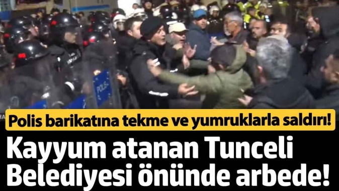 Kayyum atanan Tunceli Belediyesi önünde arbede! Polis belediye binasına girdi