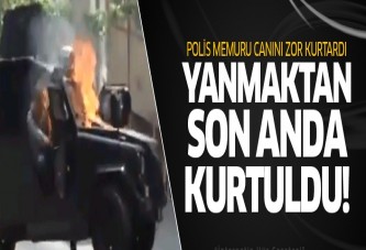 Okmeydanı'nda polis yanma tehlikesi geçirdi