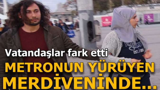 Taksimde hareketli dakikalar! Metronun yürüyen merdiveninde...