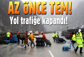 TEM'de TIR kazası. İstanbul yönü trafiğe kapandı